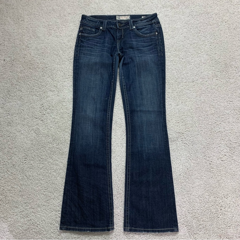 Women's MEK Low Rise NADYM Boot Cut INDIGO Dark Blue STRETCH Denim JEANS 29 x 34